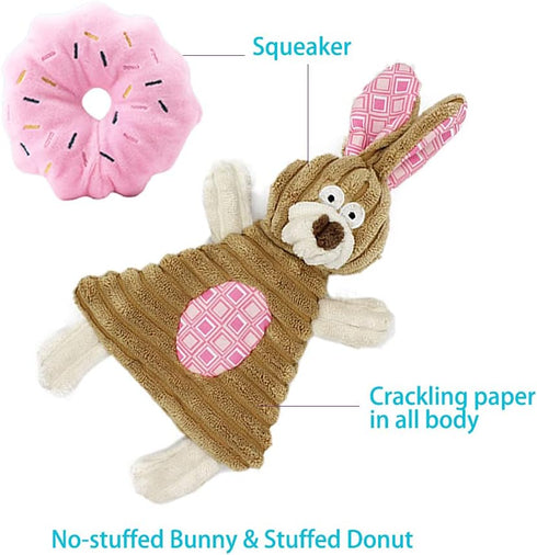 Puppy Toys for Teething Puppies, Plush Squeaky Bunny Dog Toys for Small Dogs, Pink, 4pcs