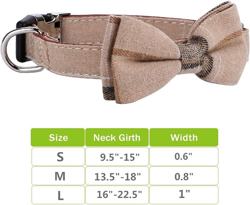 Soft & Comfy Bowtie Dog Collar, Detachable Adjustable for Small Medium Large Pets, S, Brown