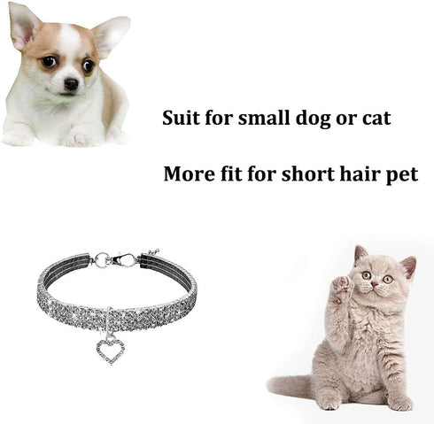 Rhinestones Dog Collar and Pearl Necklace Set, Adjustable Bling Full Diamond Crystal Collar for Small Dogs, Cats