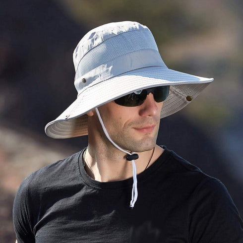 YOLAI Men's Foldable Mesh Fishing Hat - Adjustable Wide Brim Sun Protection