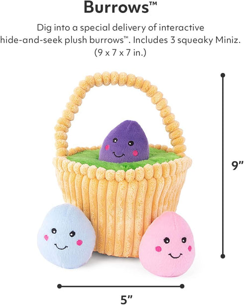 ZippyPaws Burrow Puzzle Plush Dog Toy, Interactive Squeaky Toy for Small to Medium Dogs, Easter Egg Basket