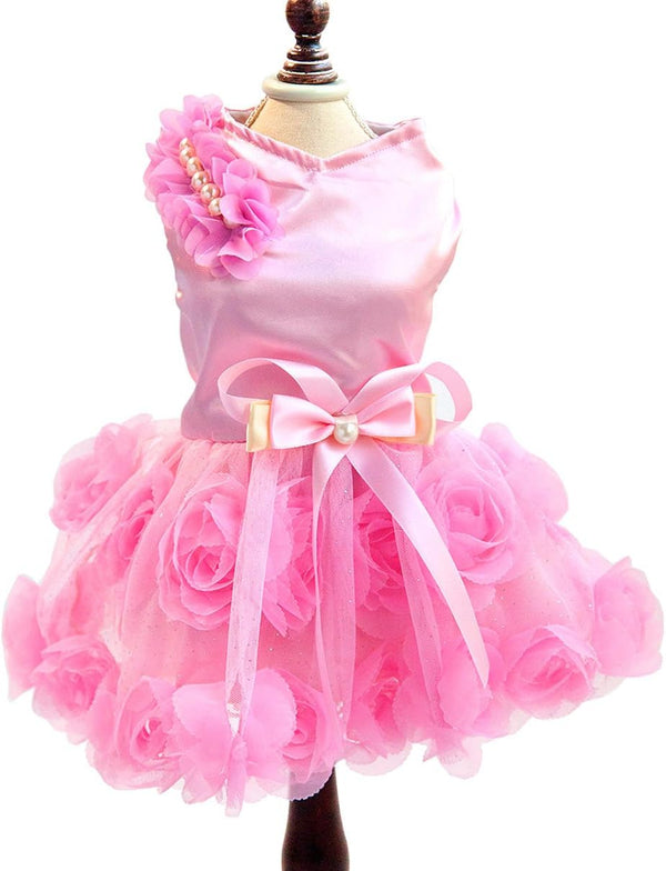 SMALLLEE_LUCKY_STORE Pet Small Dog Wedding Dress with Bowknot, Pink, Large, Birthday Party Costume