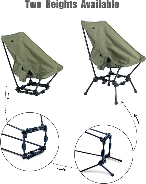 iClimb Two-Heights Light Compact Comfortable Camping Folding Beach Chair with Anti-Sinking Large Feet and Carry Bag