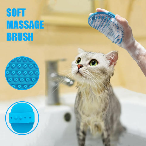 5pcs Grooming Brush Kit - for Shedding & Matted Fur, Self-Cleaning with Flea Comb for Indoor Long-Haired Cats, Blue