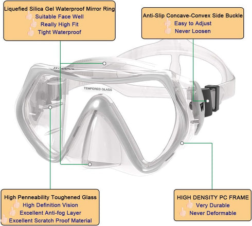 WACOOL Snorkeling Scuba Diving Package Set for Men Women, Anti-Fog Glass, Purge Valve, Anti-Splash Mouth Piece (Kids,