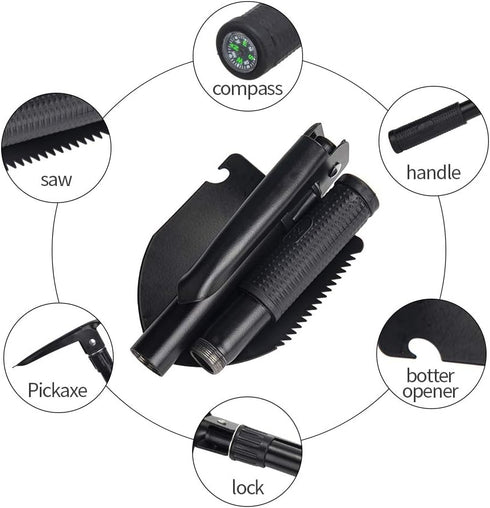 Gardening Folding Shovel Military Camping Shovel Survival Gear Entrenching Tool with Carrying Pouch Metal Handle for Camping Trekking Gardening Fishing Backpacking Snow (Black Zipper Pouch) by Jipemtra