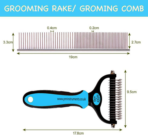 YNR Pet Cat Dog Horses Hair Fur Shedding Trimmer Grooming Dematting Rake Deshedding Comb Brush Tool Kit