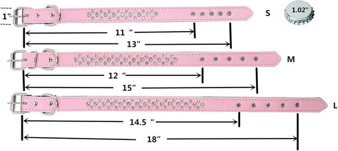 Adjustable Rhinestones Pet Dog Collars - Sparkly Crystal Studded Genuine Leather for Small and Medium Dogs - 1" Wide