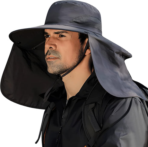 Fishing Hat for Men & Women, Outdoor UV Waterproof Wide Brim Bucket Hat, UPF50+ Sun Hat with Neck Flap