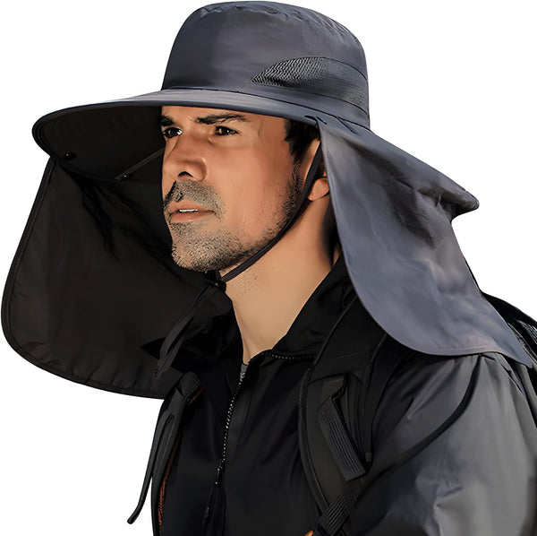 Fishing Hat for Men & Women, Outdoor UV Waterproof Wide Brim Bucket Hat, UPF50+ Sun Hat with Neck Flap