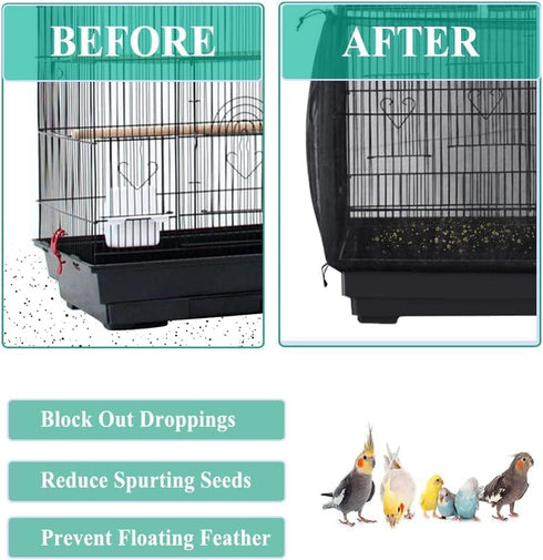 ASOCEA Extra Large Bird Cage Cover, Universal Nylon Mesh Seed Catcher Guard for Parrot, Macaw, Lovebird