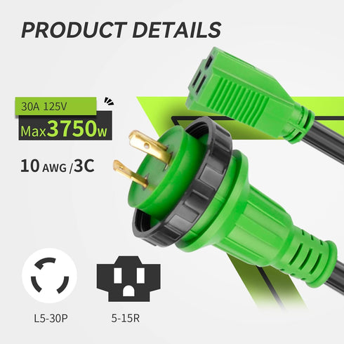 RVMATE Marine Shore Power Boat Adapter, 30amp Male to 15amp Female 18 inch Cord