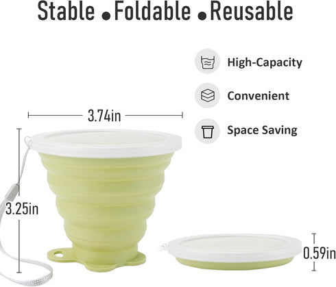 JBER Silicone Collapsible Travel Cup, Folding Camping Cup with Lids for Outdoor Hiking Travel