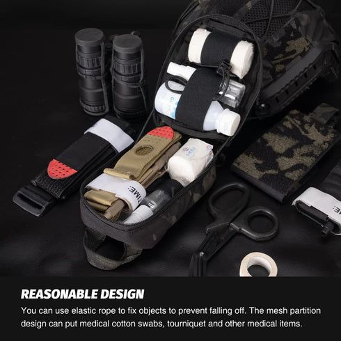 Removable Tactical Medical Pouch, Rip-Away MOLLE IFAK Pouch for Camping Hunting, 500D Nylon (Multi-camo Black)