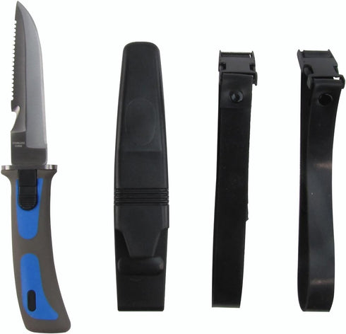 Treasure Gurus Stainless Steel Blue Dive Knife with Sheath Arm or Leg Straps and Line Cutter