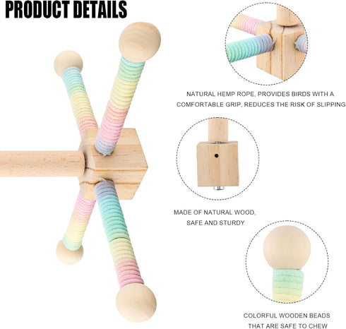 BOXOB 360 Bird Stand Perch Toy, Wooden Degree Free Rotation Interactive Spinning Parakeet Toys Practical Parrots Cages
