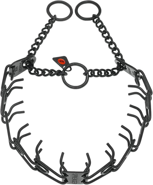 Herm Sprenger Black Stainless Steel Dog Prong Collar with Easy On Assembly Chain, Professional Training Pinch Collar