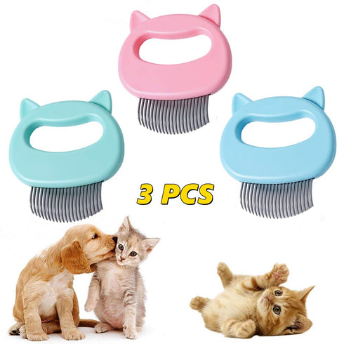 Cat Comb Pet Grooming Tool, Soft Deshedding Brush for Short & Long Hair, 3 Piece Massaging Shell Comb