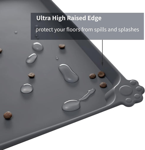 Waterproof Pet Feeding Mat with High Raised Edges, Thicker Placemats for Cat Dog Water Bowl to Prevent Spill