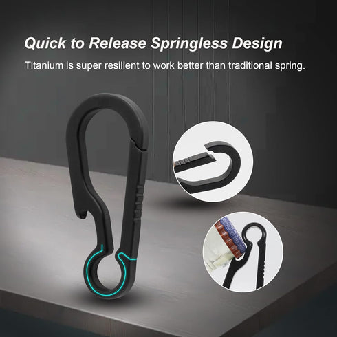 Heavy Duty Black Hook Carabiner Clip - Small Anti-Lost Keychain for Backpack and Bottle Opener
