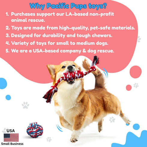 Pacific Pups Products Rope Dog Toys for Small Dogs and Medium Dogs - Benefits Non-profit Dog Rescue - Dog Rope Toys for Small Dogs and Medium Breeds - Cotton Dog Toys Ropes for Medium Dogs Boredom