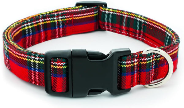 Christmas Plaid Dog Collar, Adjustable Red Collar for Boy and Girl Dogs with Strong Plastic Buckle, L
