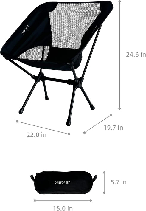 ONEFOREST Backpacking Camping Chair, Foldable Portable Chair for Beach Camp Hiking Outdoor Sport, Black
