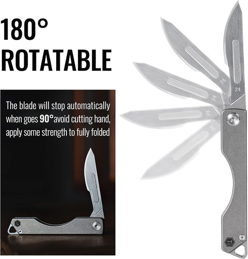 KeyUnity KK01 Titanium Folding Knife, Utility EDC Pocket Knife with #24 Replaceable Blade for Outdoor Use