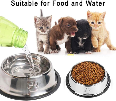 Stainless Steel Cat Bowl - 2 Pack Metal Dog Bowls for Food & Water, Non-Slip Pet Feeding Dish with Rubber Base