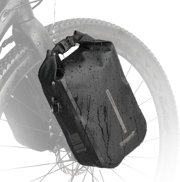 Rhinowalk Bike Front Fork Waterproof Bag, 4L Pannier Saddle Bag for E-Scooter Mountain Bike Accessories, Black