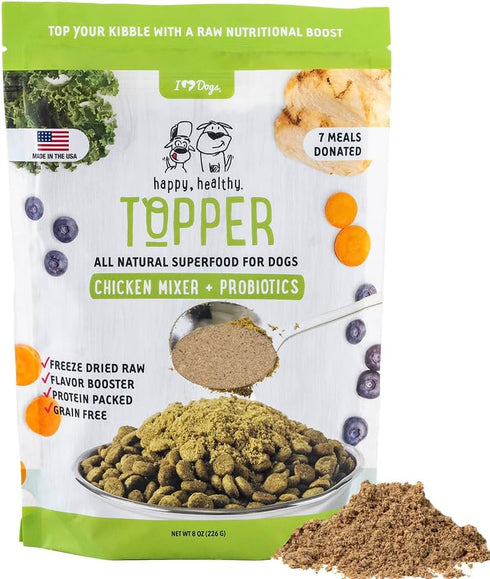 iHeartDogs Dog Food Topper - Freeze-Dried Raw Seasoning with Collagen Peptides, Grain Free (Chicken, 8 Ounce)