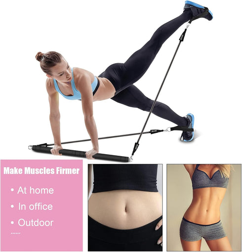 Plates Bar Kit with Resistance Band, Multifunctional Portable Weighted Exercise Pilates Bar for Home Gym