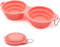 SLSON Collapsible Dog Bowls, 2 in 1 Foldable Pet Food & Water Bowl, Integrated Molding Double Bowl, Coral Pink