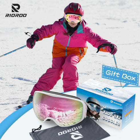Kids Ski Goggles, Toddler Snowboard Goggles for Boys Girls Aged 3-14, 100% UV Protection OTG