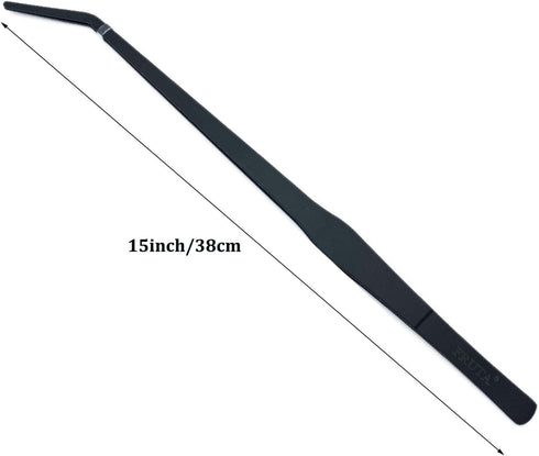 FRUTA Aquarium Tweezers, Stainless Steel Curved Tweezer for Aquatic Plants and Reptiles, 15 inch Black