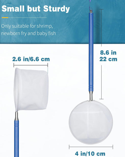 Pawfly Tiny Fish Tank Net, Extendable Stainless Steel Handle for Shrimp and Baby Fish