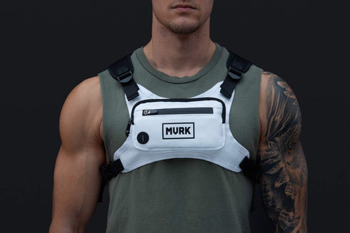 MVRK Lightweight Water Resistant Chest Pack - Minimalist Vest with Phone Holder & Extra Storage (White)