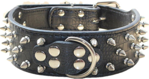 Studded Dog Collar, 2" Leather Spiked Collar for Medium Large Dogs (M:17-20 inch, Black-1)