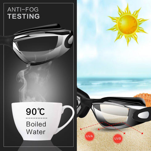 Swim Goggles - No Leaking Swimming Goggles with Nose Clip, Earplugs, Swim Cap and Case