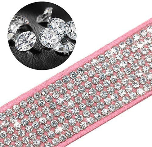 Beirui Rhinestone Bling Leather Dog & Cat Collar, Sparkly Crystal Diamonds Studded, Pink, XXS Neck 6-8"