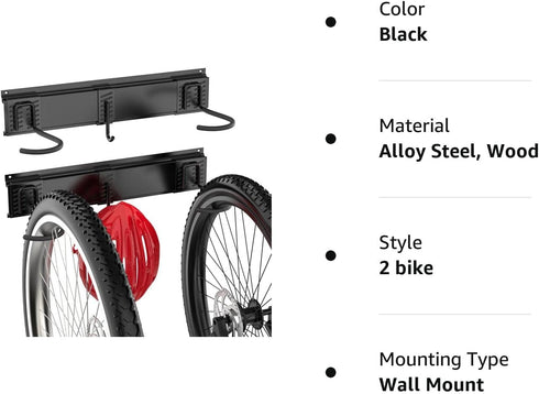 Ultrawall Bike Rack, Garage Wall Mount for 2 Bicycles and 1 Helmet, Heavy Duty Storage Holds Up to 100lbs