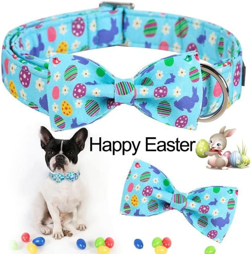 ARING PET Easter Dog Collar with Bow, Adjustable Cute Egg Rabbit Bowtie for Small Medium Large Dogs