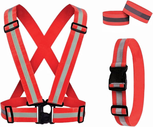Reflective Running Gear Set, 3 Pcs: Reflective Vest, Armband, and Belt, High Visibility Night Cycling Walking Safety