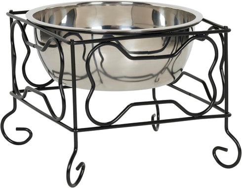 Medium Wrought Iron Stand with Single Stainless Steel Bowl, Size: 7" H x 9.5" W x 9.5" D