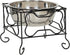 Medium Wrought Iron Stand with Single Stainless Steel Bowl, Size: 7" H x 9.5" W x 9.5" D