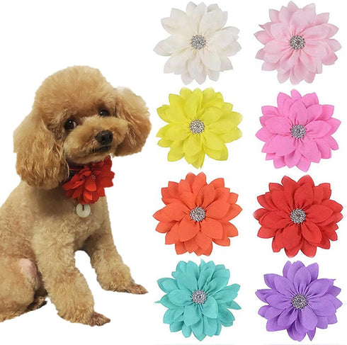 8pcs Flower Dog Collar Charms, Multicolor Rhinestone Bow Ties for Puppy Cat Dog Grooming Accessories