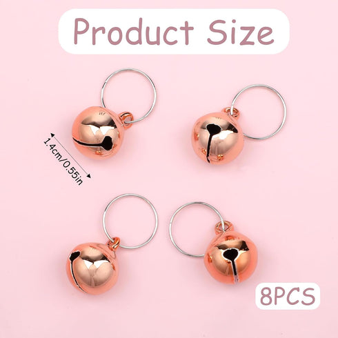 Cat Bell, 8 PCS Bell for Dog Collar Charm Dog Collar Bell Round Dog Bells Cat Bells for Collar Loud Dog Training Bell with Pet Collar Accessories Dog Collar Bells for Small Dogs Cat (Rose Gold)