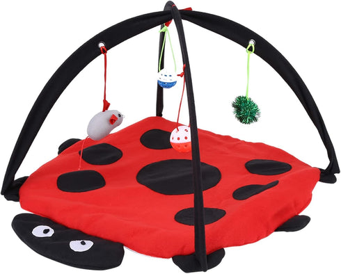 Foldable Cat Activity Play Mat Tent Multi Function Pet Bed with Hanging Toy Balls Cat Activity Center with Hanging Toy