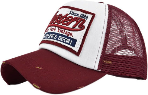 Vintage Embroidery Half Mesh Baseball Cap - Adjustable Unisex Washed Denim Trucker Sun Hat