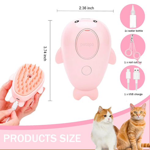 Cat Steam Brush, 3 in 1 Cat Brush for Shedding, Spray Cat Brush for Pets Grooming, Portable Self Clean Cat Brush with